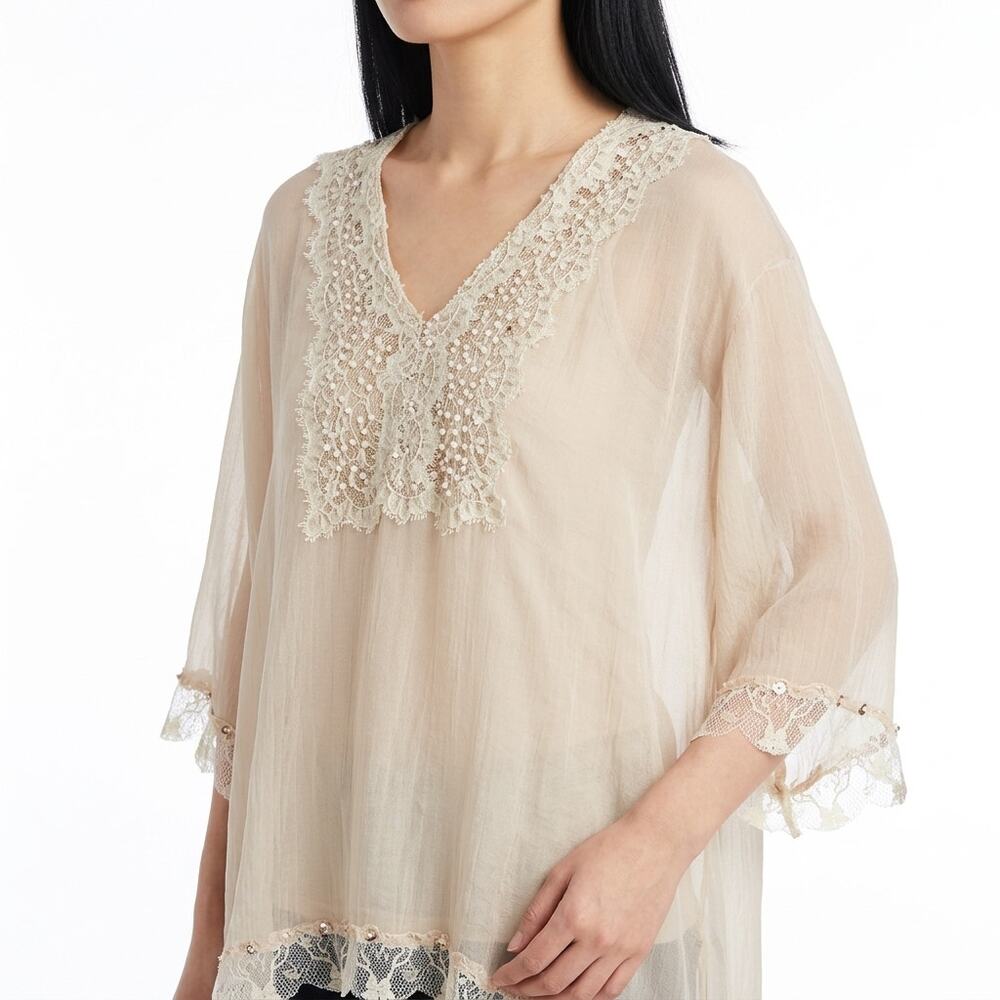 Beiza 100% Silk Beige Lightweight Top Women Size M